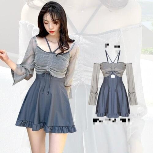 2021 New Korean Summer Sexy Swimwear Women One Piece Swimsuit Female Tied Monokini Bathing Suit Long Sleeve Swim Wear