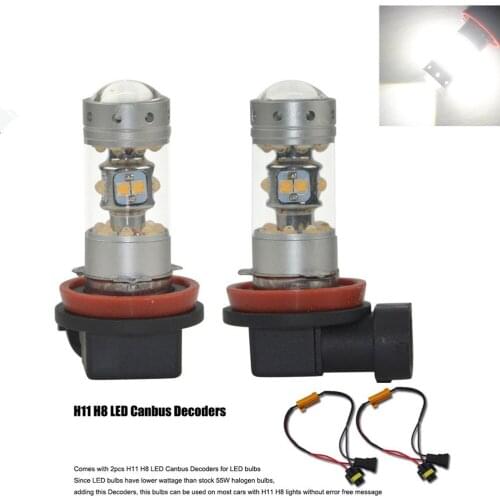 New White H11 H8 Sharp 28Leds Chips 140W LED Bulbs Fog Lights/DRL/Driving Bulbs+H11 Decoders Error Free For BMW E90 325 328 335i