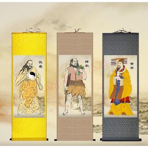 Customized) Humanity ancestor three emperors portraits, gods hanging pictures, living room decoration wall paintings