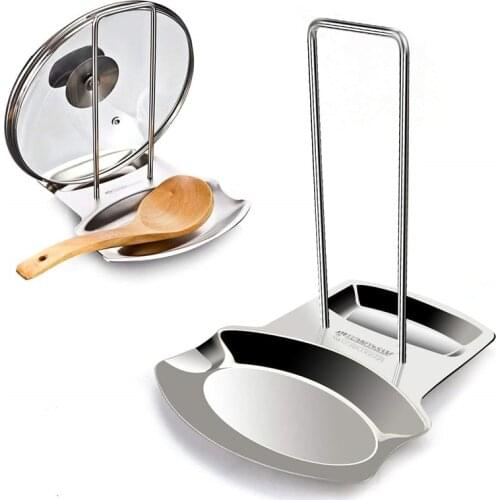 Stainless Steel Lid and Spoon Rest Pot Lid Holder Spoon Holder Lid Rest Ladle Stand Pan Cover Kitchen Accessories