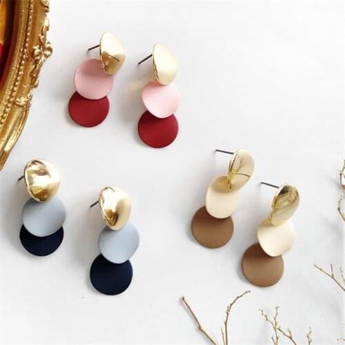 South Korea fashion jewelry Geometric color contracted earrings Fashion ladies circular earrings Fine jewelry for birthday party
