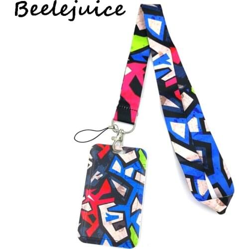 Geometric pattern Neck Keychain Necklace Webbings Ribbons Anime Cartoon Neck Strap Lanyard ID badge Holder Keychain Lanyards