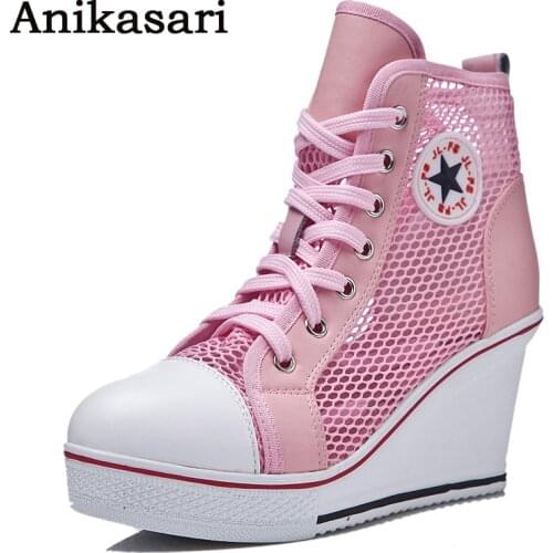 Women Shoes Spring Summer Style Breathable Mesh Platform Casual Shoes Woman Height Increasing Trainers High Top Tenis Feminino