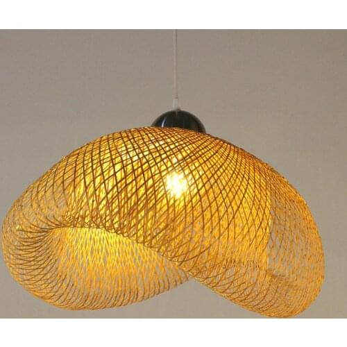 Handmade Bamboo Lamp Wicker Rattan Wave Shade Pendant Light Vintage Japanese Lamp Suspension Home Indoor Dining Table Room