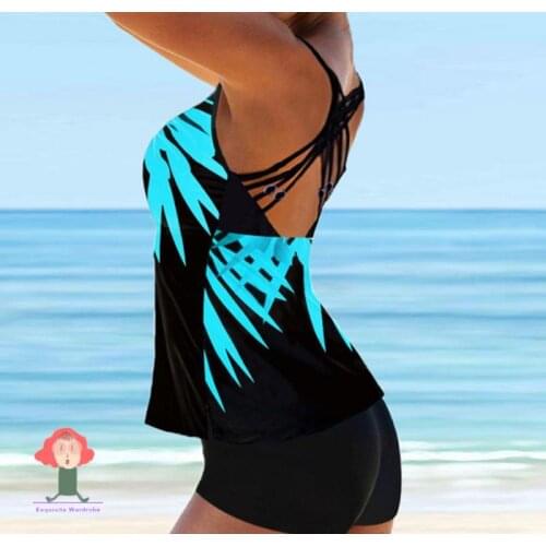 Women Leaf Printed Swimsuit Vintage Sexy Backless Tankini Set Female Summer Beach Two Pieces Swimwear Bathing Suit Plus Size 8XL