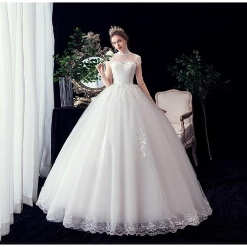 Ball Gown Real Images Lace Edge Tulle 2020 Wedding Dresses 2019 Bridal Dress Plus Size Shine Skirt High Neck Beads Tassel