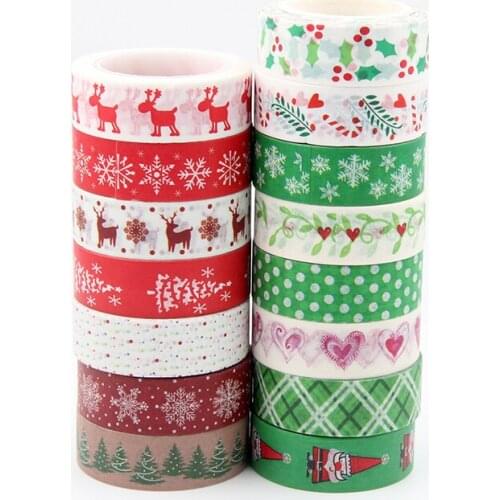 1PC 15mm*10m Merry Christmas Washi Tapes Santa Claus, Snowman, Christmas Stocking, Snowflakes, Reindeer Masking Decorative Tapes