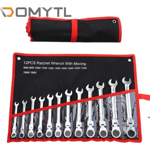 12Pcs Wrench Ratchet Movable Head 8mm-19mm Dual-Use Open Fast Auto Repair Tools
