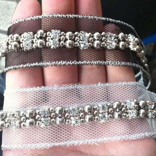 2Yards Beaded Lace Trim Rhinestones Appliques Sewing On Wedding Dresses Belt Sashes DIY Bridal Accessories