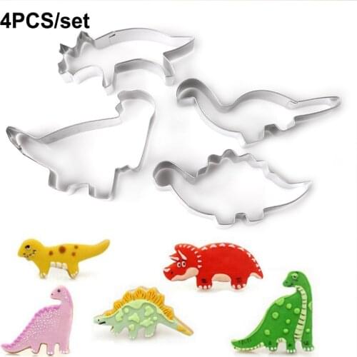 4PCS/Set DIY Dinosaur Cake Mold Cookies Fondant Chocolate Candy Pastry Baking Mould Cake Decorating Tools Birthday Party Decor
