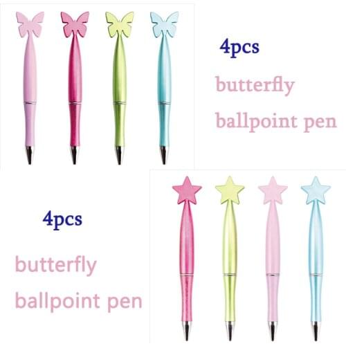 4Pcs Creative Star Butterfly Plastic Ballpoint Pen Cute Signature Ball Pen Student Gift Novelty Stationery Office School Supply