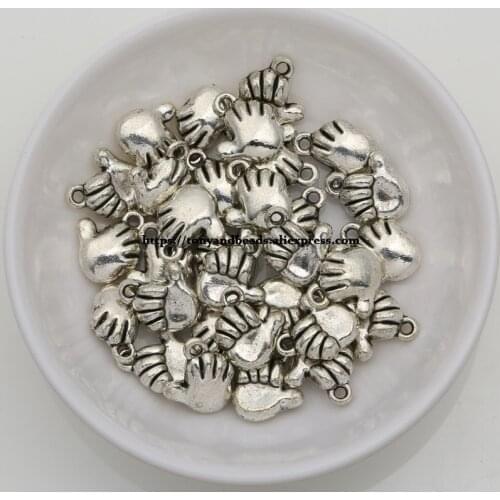 50Pcs/Lot) Zinc Alloy Tibetan Silver European Charm Thumbs-Shape Pendant Size 13X11mm ZN29095