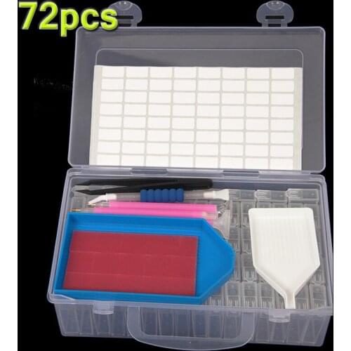 New 72pcs Diamonds Storge Box 22.5x13.5x7cm 5D DIY Diamond Painting Full Square Embroidery Accessories Moasic Tool With Sticker