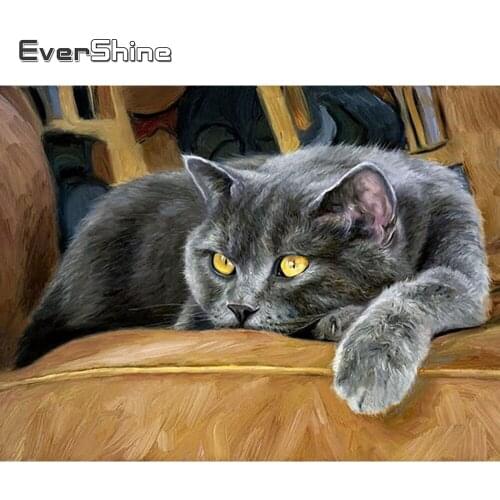 EverShine DIY Diamond Embroidery Animals Full Square Diamond Painting Cat Cross Stitch Diamond Mosaic Handmade Art Manual Hobby