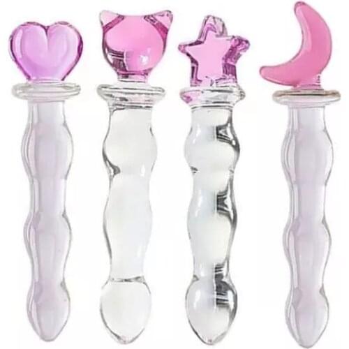 Anal Beads Pink Heart Butt Plug Vaginal Anal Stimulation Vibrator Glass Dildo Penis Massage Masturbation Adult Sex Toy for Woman