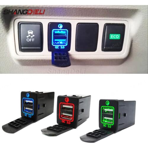 Car QC 3.0 Fast Charge Quick Charge Dual USB Socket Blue Red Green LED For Nissan SYLPHY Sylphy 2012-2019