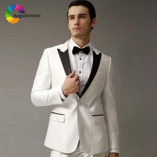 Men Suits For Wedding White Peaked Lapel Evening Party Blazer Costume Slim Fit Formal Tailored Tuxedo Terno Traje Hombre 2Pieces