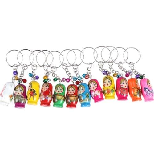 24 PCS Keychains Russian Dolls Matryoshka Lovely Fashion Key Holder Hanging Pendant Wooden Keyring for Ladies Girls Women