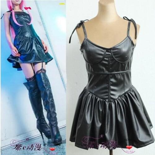 The Future Diary Gasai Yuno Cosplay Costume Sexy Fuax Leather Little Black Dress
