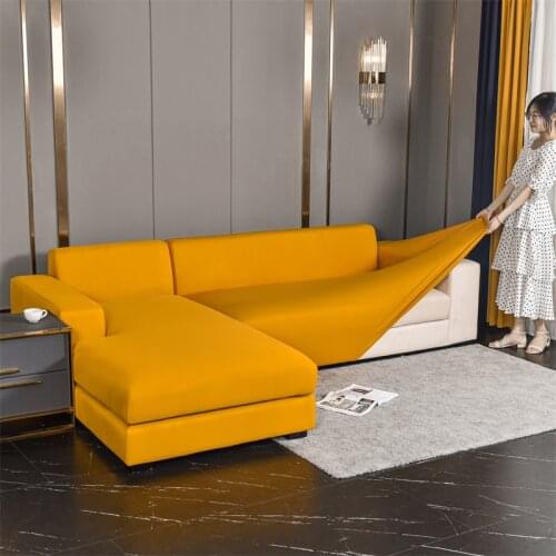 Stretch Sofa Covers for Living Room Elastic Spandex Couch Cover Solid Color Dustproof Corner Sectional Chaise Longuer Slipcovers
