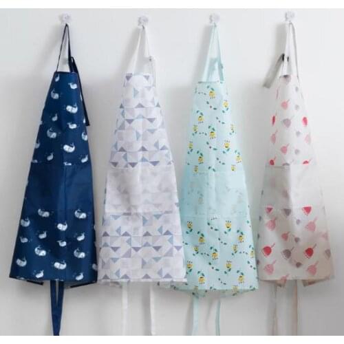 Korean style apron waterproof kitchen oil-proof apron printed lovely female flowers cooking adult jacket long sleeves