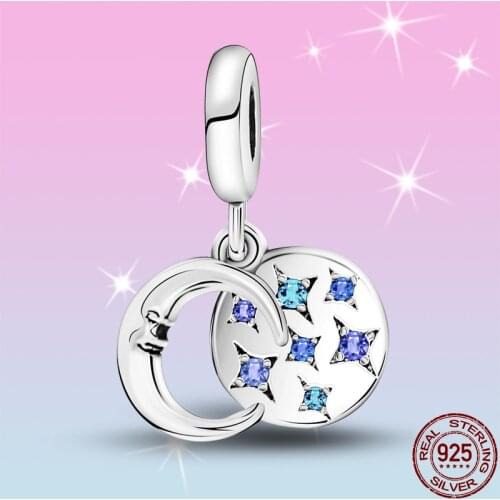 HOT SALE 100% Sterling Silver 925 Star And Moon Pendant Charms Beads Fit Original Pandora Bracelet For Women Jewelry Gift