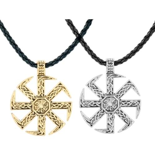 HANCHANG Slavic Necklace Vintage Sun Talisman Pendants Necklaces Ethnic Women Men Bulgaria Jewelry Braided Rope Necklace