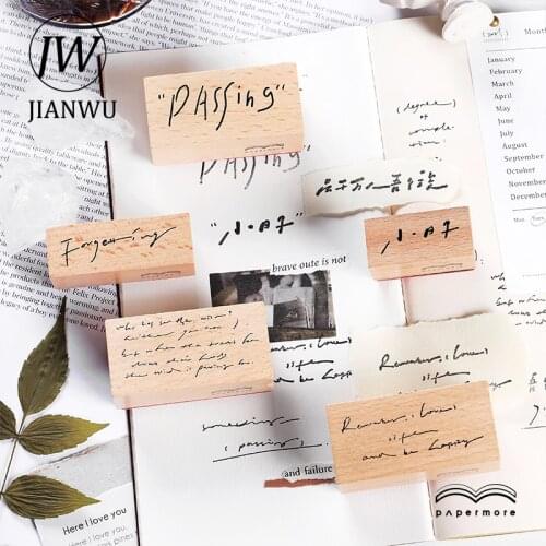 JIANWU Creative Solid Wood Stamps Simple Literary Text Pattern Wooden Stamp Scrapbooking Diary Decoration Seal Kawaii Stationery