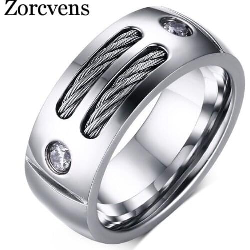 Modyle New Men Ring Stainless Steel Punk Rock Ring With Wire Cubic Zirconia Party Jewelry