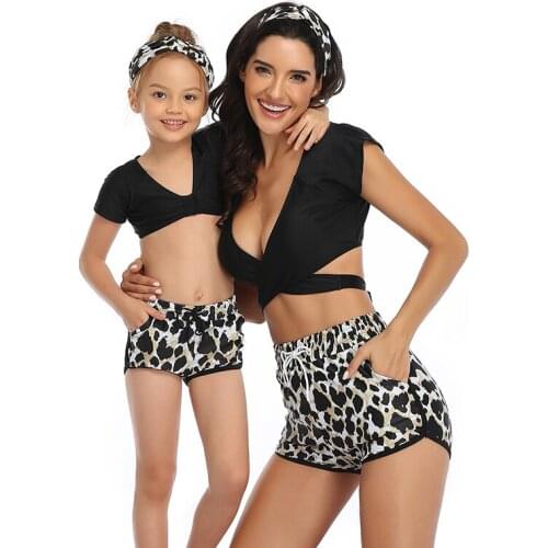 Summer Family Matching Swimwear Mother Daughter Bikini Two Piece Bathing Suit Swimwear Family Leopard Print Kids Mom Swimsuit