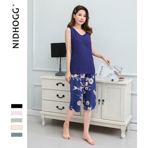 Summer Womens Pajama Shorts Sleeveless Print Comfortable Cool Sleepwear Vest Pants Casual Home Pajamas Loungewear Home Clothes