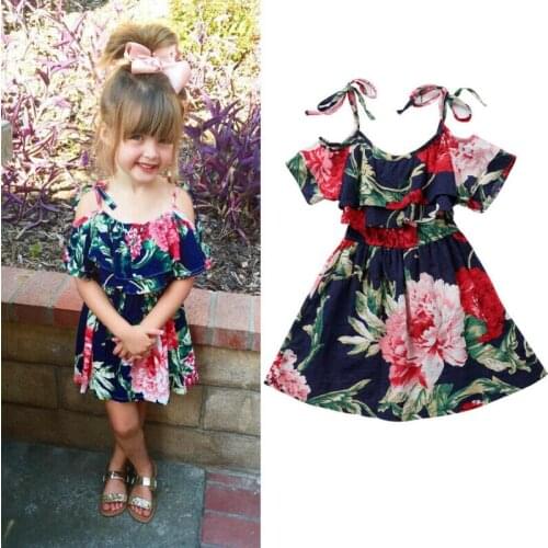 Fashion Baby Girls Off-shoulder Skater Dress Kids Floral Summer Party Dresses Summer Outfits