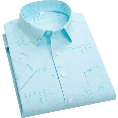 Aoliwen brand Mens Casual Short Sleeve Checkered Shirt Comfortable Soft Buckle Plaid Stripe Shirt Shirt Business Office Top