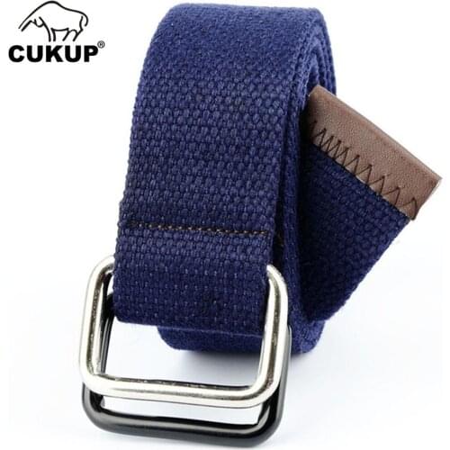 CUKUP Designer Unisex Unique Double Ring Smooth Buckle Metal Male Belt Quality Canvas Belt Jeans Accessories for Men CBCK009