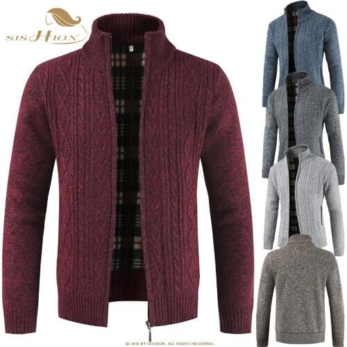 SISHION Mens Cardigan Jackets sweater 2019 Autumn and Winter New Plus Plus Thicken Mens Stand Collar Sweater Top SP0682
