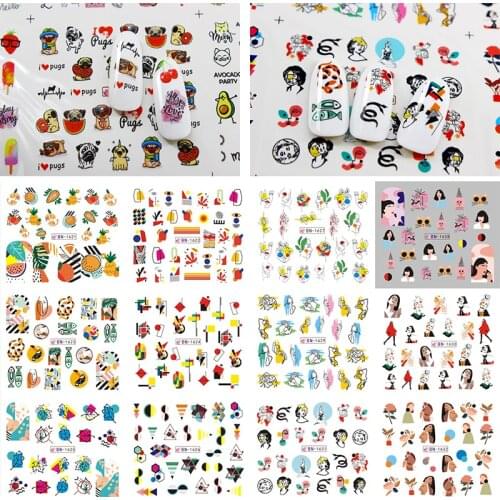 New arrived 3D Valentin Nail Stickers Decals Fruit Geometric Face Image Abstract Adhesive Stickers Nail Art Decoration Z0315