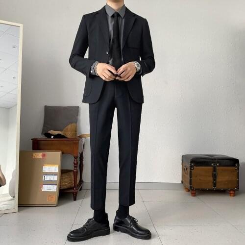 2021 New Striped Suit Men 2 Pcs Set Wedding Groom Tuxedos Suits Slim Fit Casual Business Costume Homme Blazer Pant Suits W452