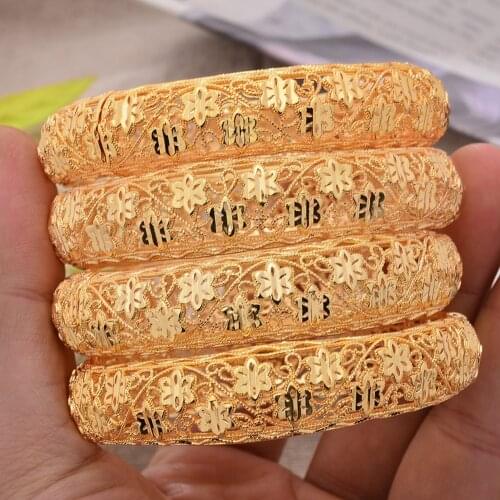 New wide Gold Color Flower Bangles For Women Bride Can Open Bracelet indian/Ethiopian/france/African/Dubai Ramadan Jewelry gifts