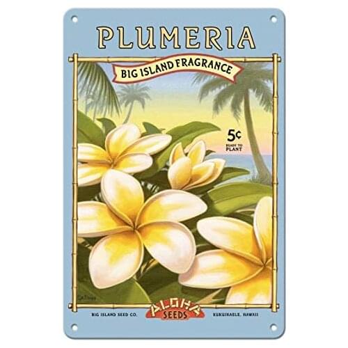 Plumeria - Aloha Seeds - Big Island Seed Company - Big Island Fragrance - Seed Packet by Kerne Erickson Metal Tin Sign