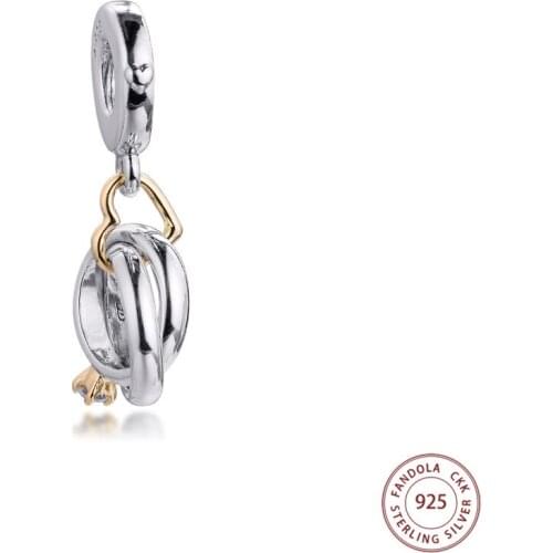 Fits Pandora Bracelet Charms 925 Sterling Silver Two-tone Wedding Rings Dangle Beads Women DIY Jewelry Making Bijoux Femme
