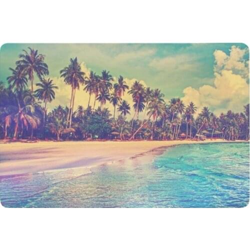 Paradise Nature Scene Anti-slip Door Mat Home Decor, Tropical Sea Beach Palm Tree Indoor Outdoor Entrance Doormat Rubber Backing