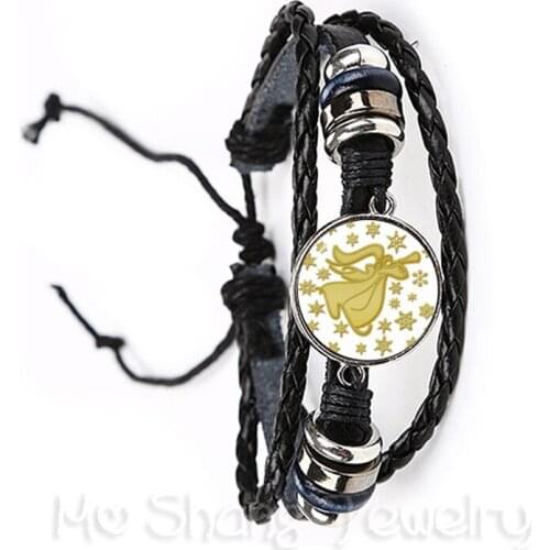 Merry Christmas Bracelet Harajuku Cute Cartoon Glass Cabochon Jewelry Fashion Adjustable Leather Bracelet Best Xmas Gifts