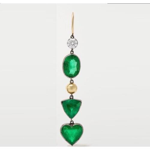 CSJ Solid 10K Lab Created Colombia heart 8*8 mm Emerald "CCE" Earring Fine Jewelry For Women Lady Gift