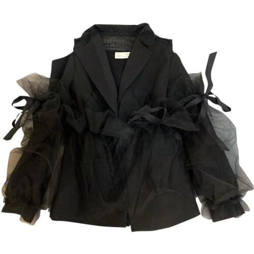 Net red same grapefruit mm2019 early autumn new splicing 3D mesh puff detachable little womens suit