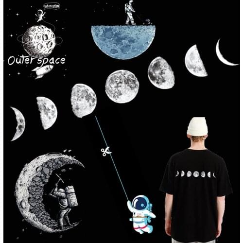 Cool Moon Patch Thermo Iron on Transfers For Clothes Heat Transfer Stripes Press Printed Applique Stickers Patches For Clothes