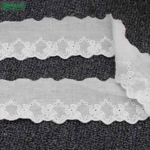 YACKALASI 15 Yds Cotton Lace Eyelet Embroidered Lace Fabrics White Black Swiss Cotton Voile Appliqued 3D Flower Trims Diy 4cm