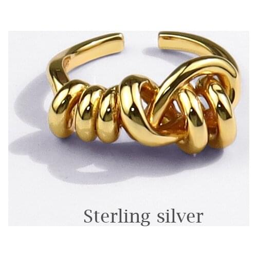 Season Gate 925 Sterling Silver ins Tie Knots Irrugular Adjustable Size Open Ring For Women SR206