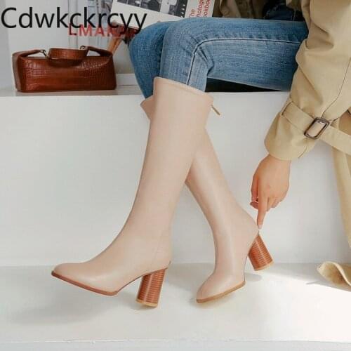 Winter The New fashion Round head Round heel Tall tube Knight boots Plus cashmere Keep warm High heel Women boots size 34-48