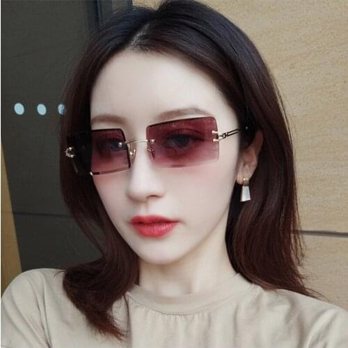 2021 frameless cut edge square gradient color lens sunglasses fashion high quality outdoor ladies goggles