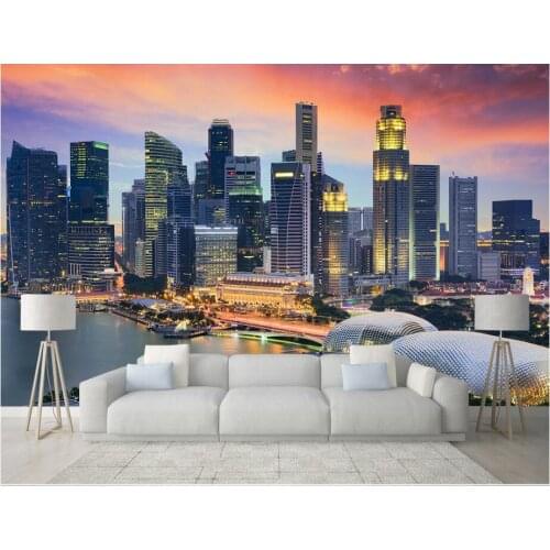 Custom photo 3d room wallpaper Singapore city Busy at night background wall painting 3d wall murals wallpaper for walls 3 d